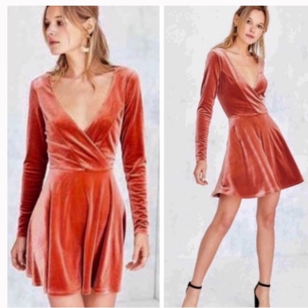 UO Kimchi Blue Velvet Iris Dress in Burnt Coral